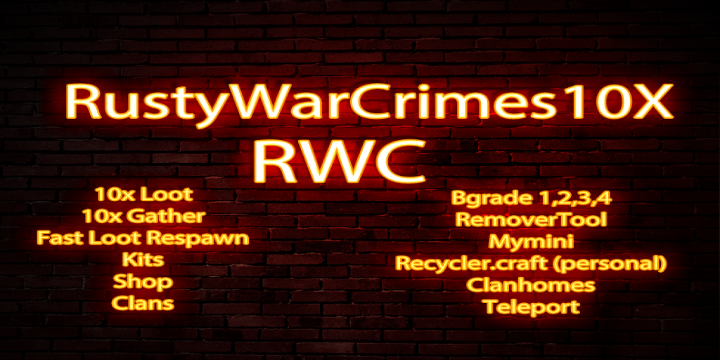 RustyWarCrimes10x Kits|NoBps|Shop|TP|Clans| image